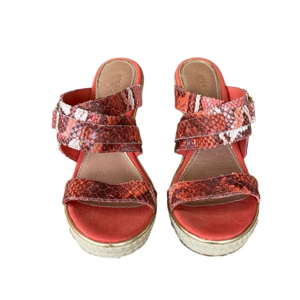 Sperry Maris orange faux python print wedge strappy sandals women's size 6.5